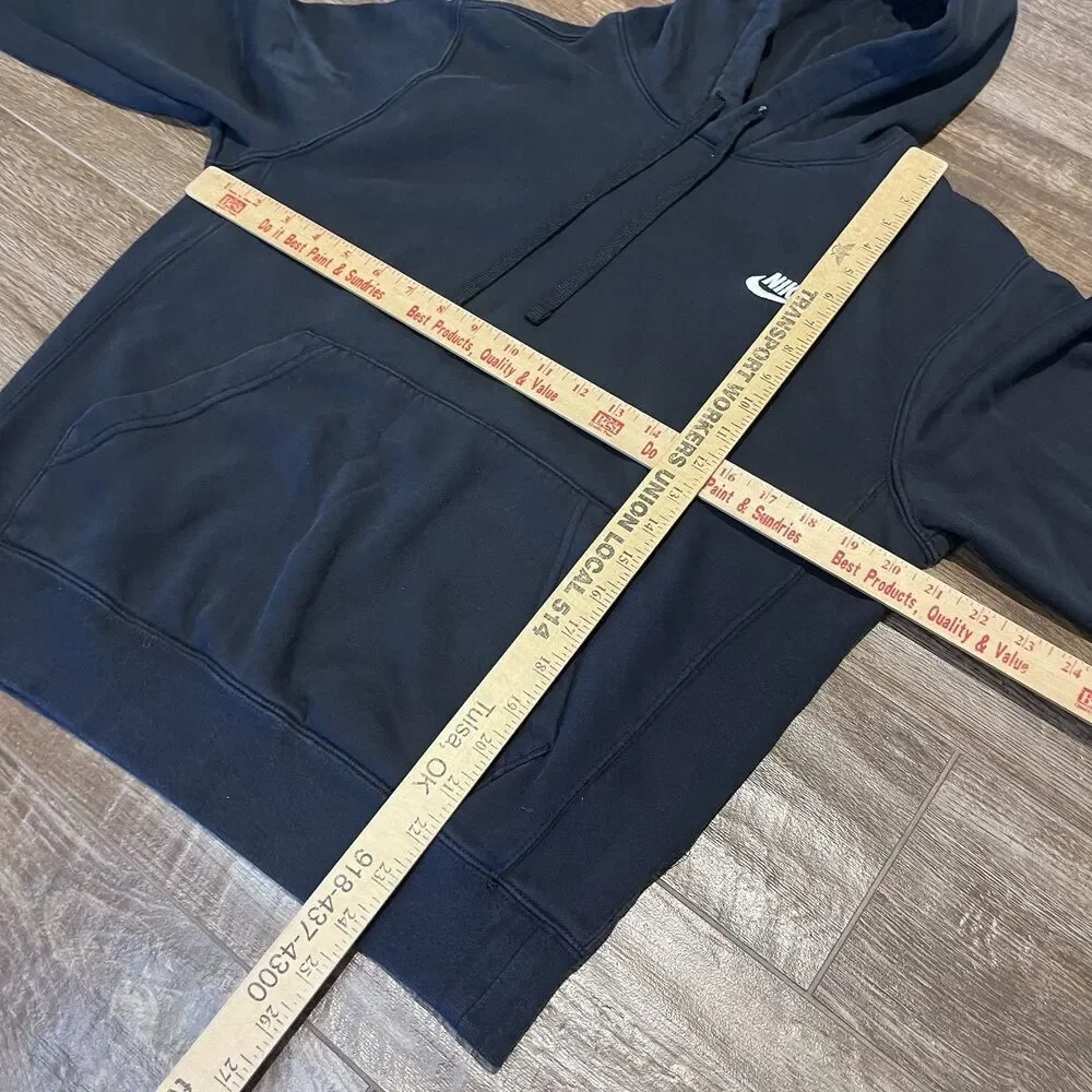Nike Fleece Club Hoodie Mens Small Black Pullover Swoosh Logo Sweatshirt